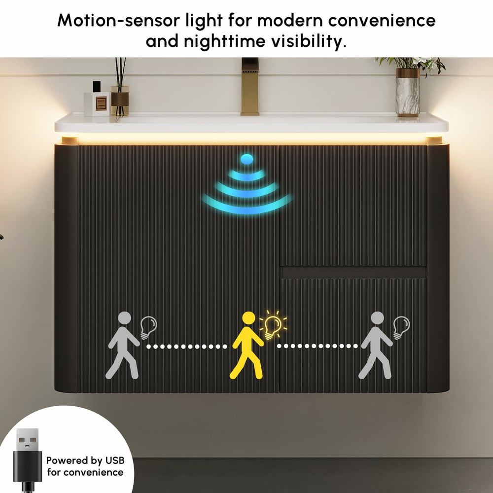 Modern 31.5" Floating Bathroom Vanity with Sink, Soft LED, Ample Storage window image