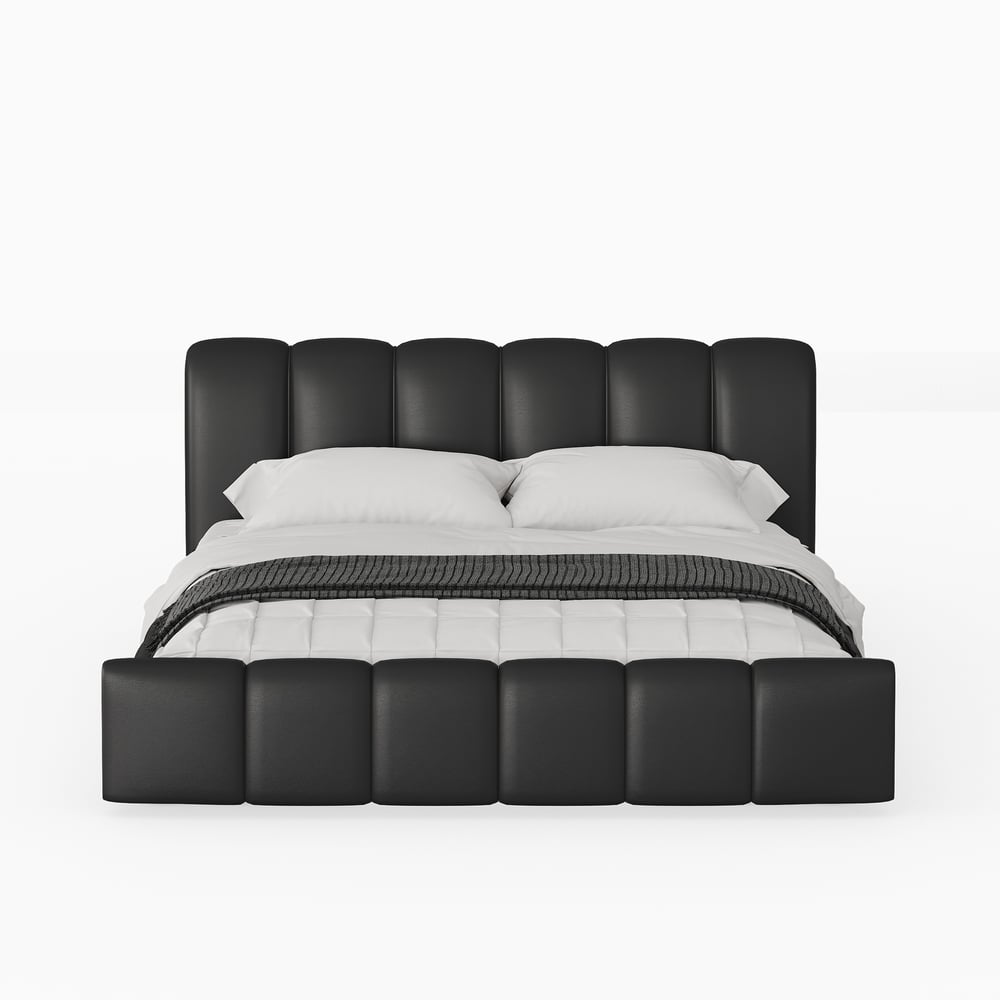 Humply Queen Black Faux Leather Storage Bed with Drawers window image