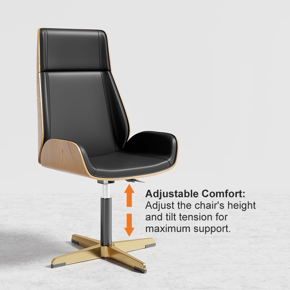 Matte Black Curved Wooden Office Desk & Adjustable Swivel Executive Chair in Black window image