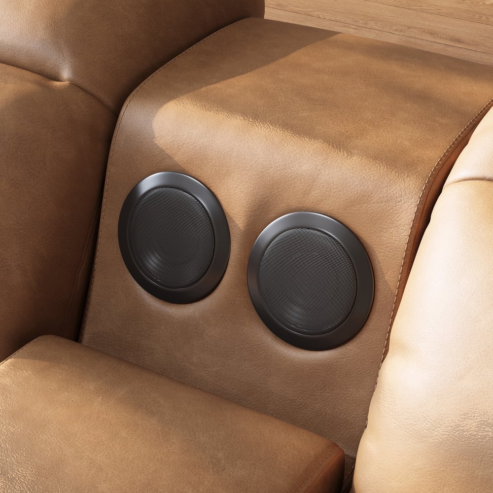 Genuine Leather Multifunction Media Console Power Reclining Sofa window image
