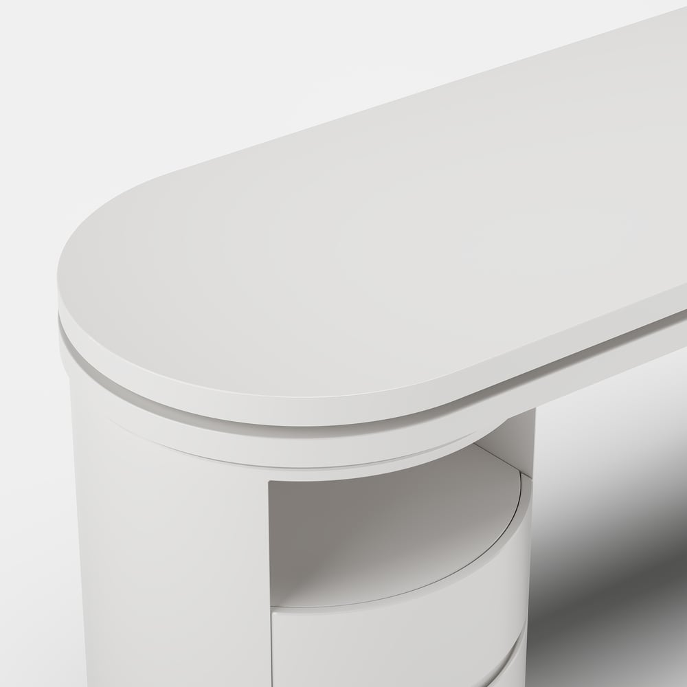 Modern 60" L-Shaped Matte Warm White Executive Desk with Drawers, Rotating Design window image
