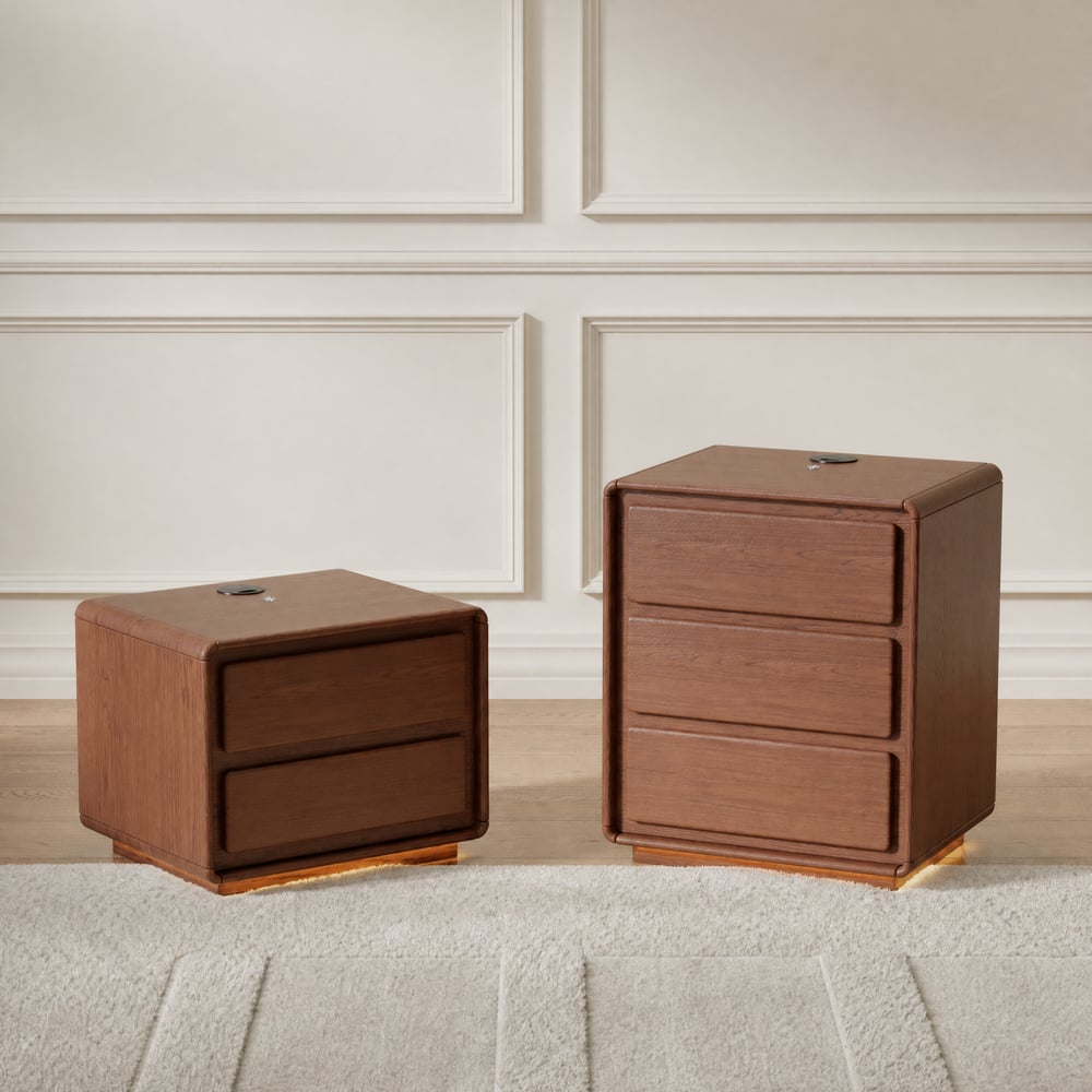 Haloa Walnut 2-Drawer LED Nightstand with Charging Station window image