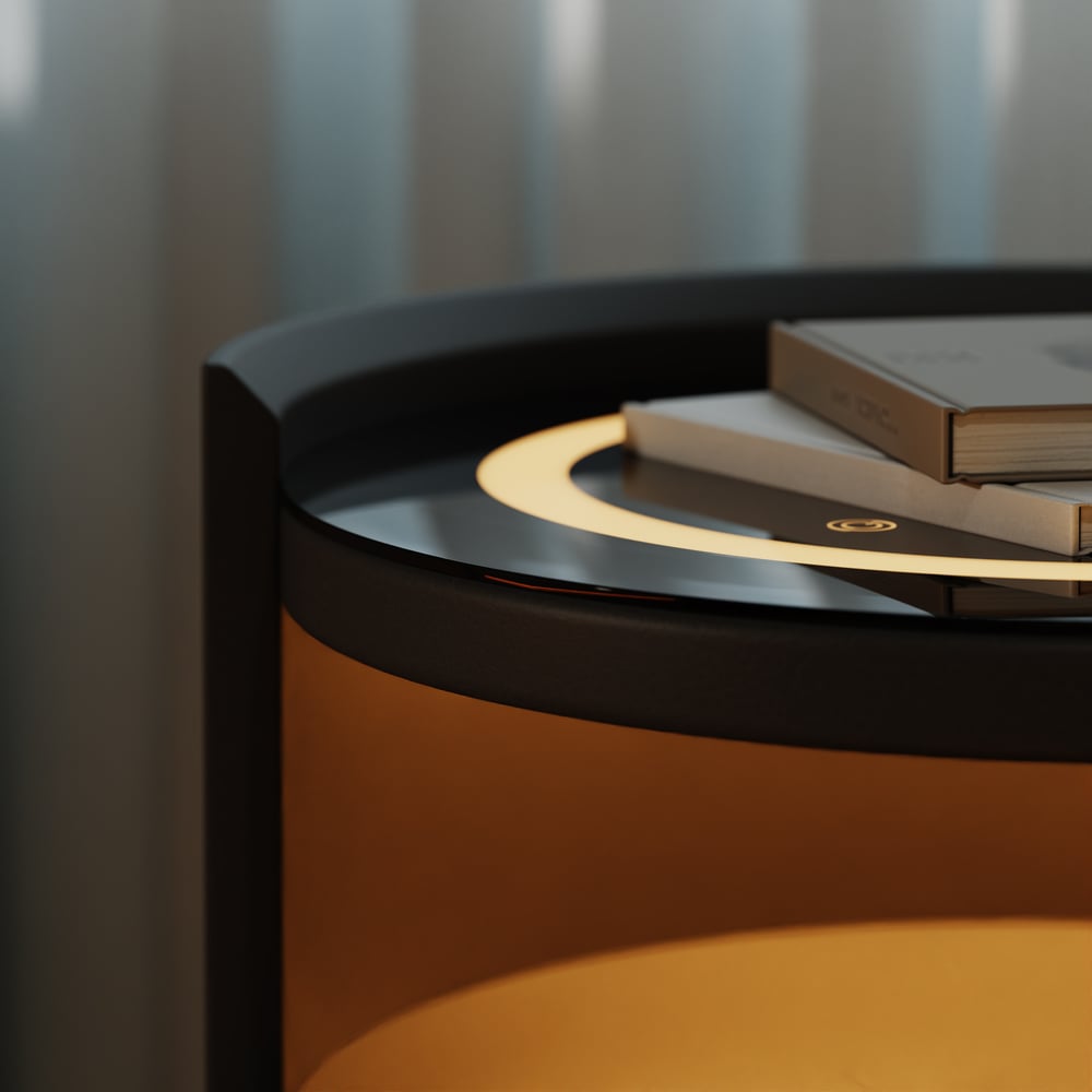 Modern Saddle Leather Smart  LED Nightstand window image