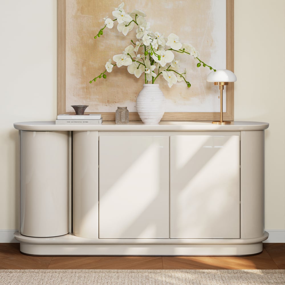 63" Faux Travertine Sintered Stone Sideboard window image