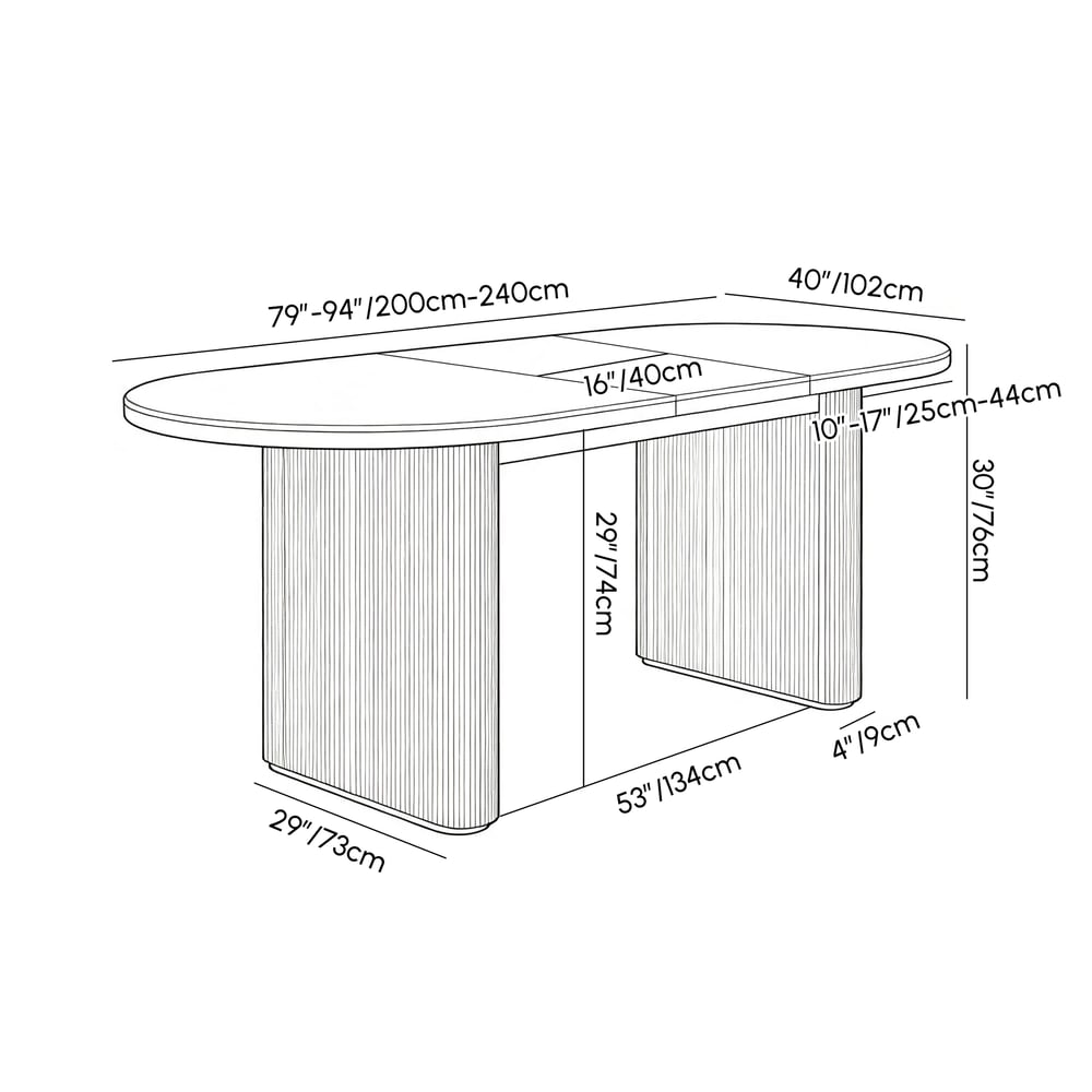 79"-95" Extendable Sintered Stone Dining Table Set with 6 Chairs weights dimensions image