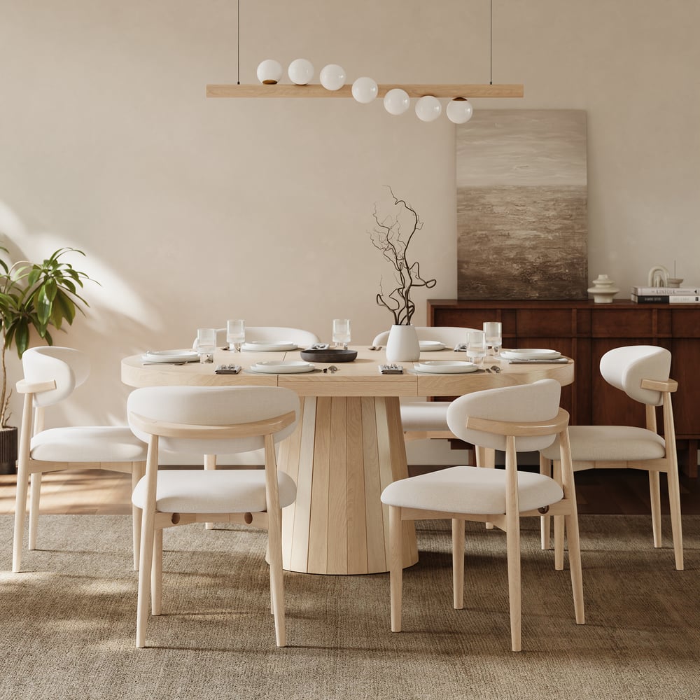 Modern Whitewash Linen Dining Chair with Rubber Wood Legs, 1 Piece window image