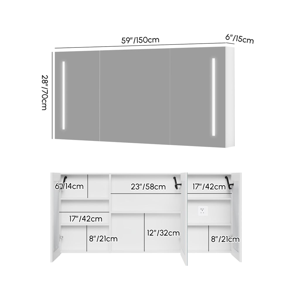 150cm Floating Bathroom Vanity & LED Medicine Cabinet Set weights dimensions image