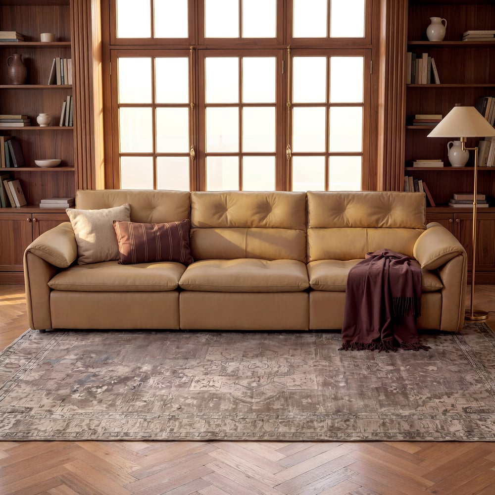 320 cm 3-Seater Genuine Leather Power Convertible Sleeper Sofa with Adjustable Headrests window image