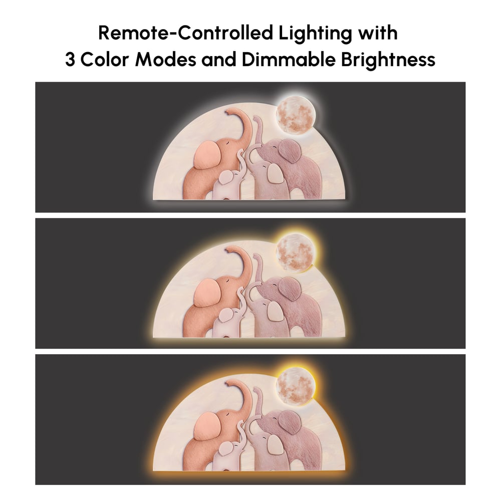 22" x 39" Arched LED 3D Acrylic Elephant Moon Wall Sculpture Art Decor Nursery Bedroom window image