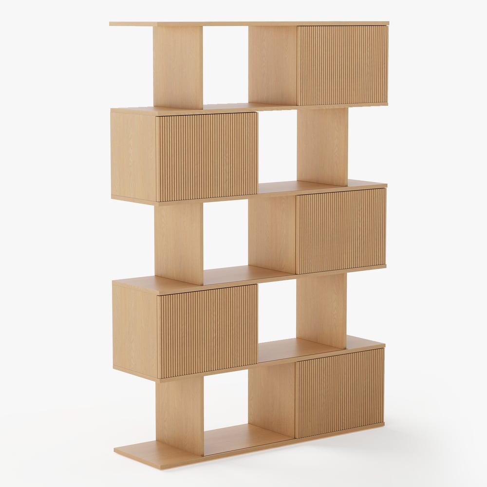 72.8" Natural Sliding Door Etagere Bookshelf 5-Shelf Tall Book Shelf Rich Storage window image