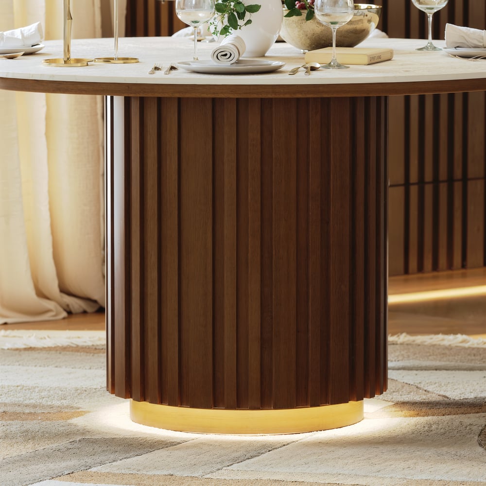 Dining Set 47" Round Faux Travertine Sintered Stone Dining Table with 4 Chairs window image