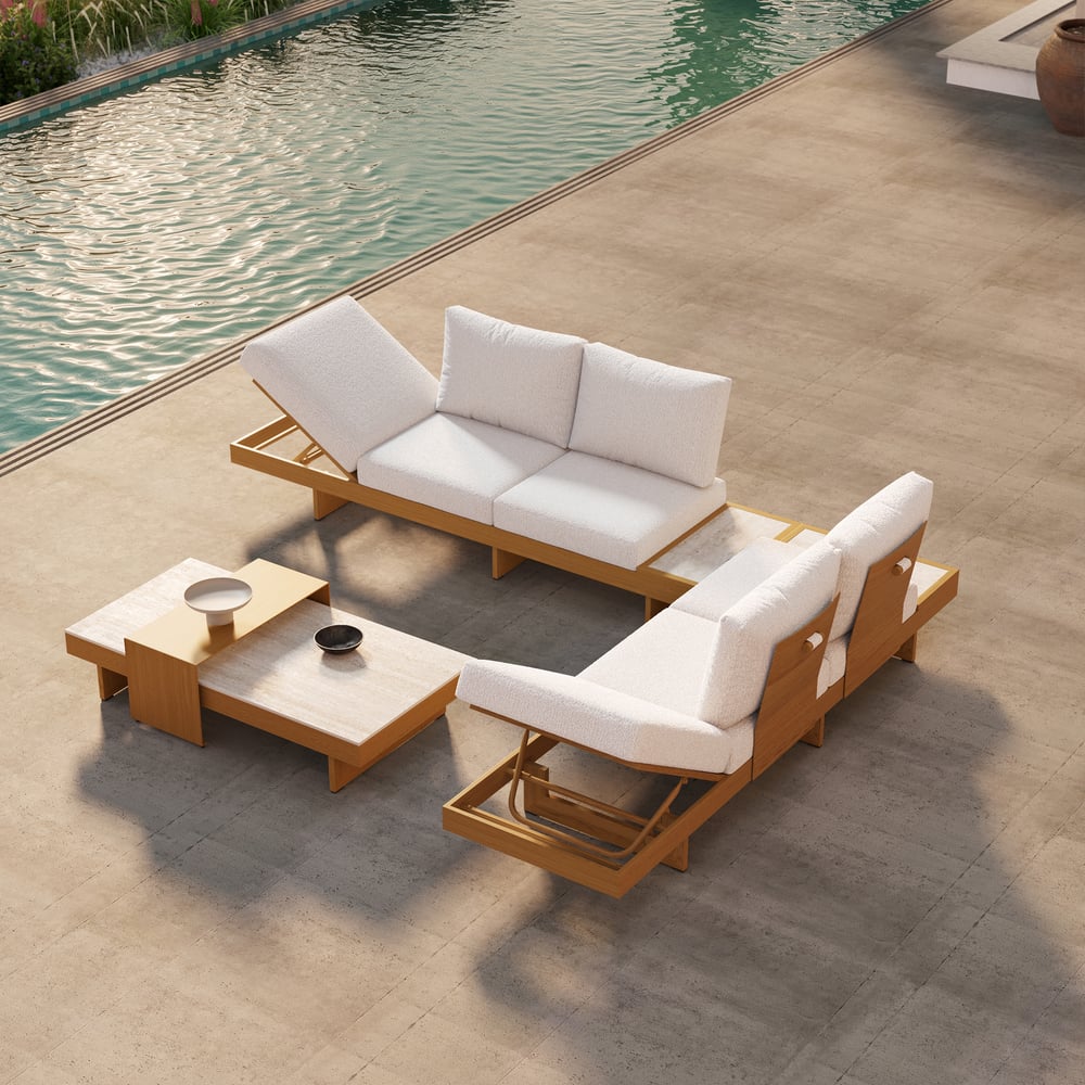 Tevara 4-Piece Outdoor Sintered Stone & Aluminum Modular Sofa Set with Coffee Table window image
