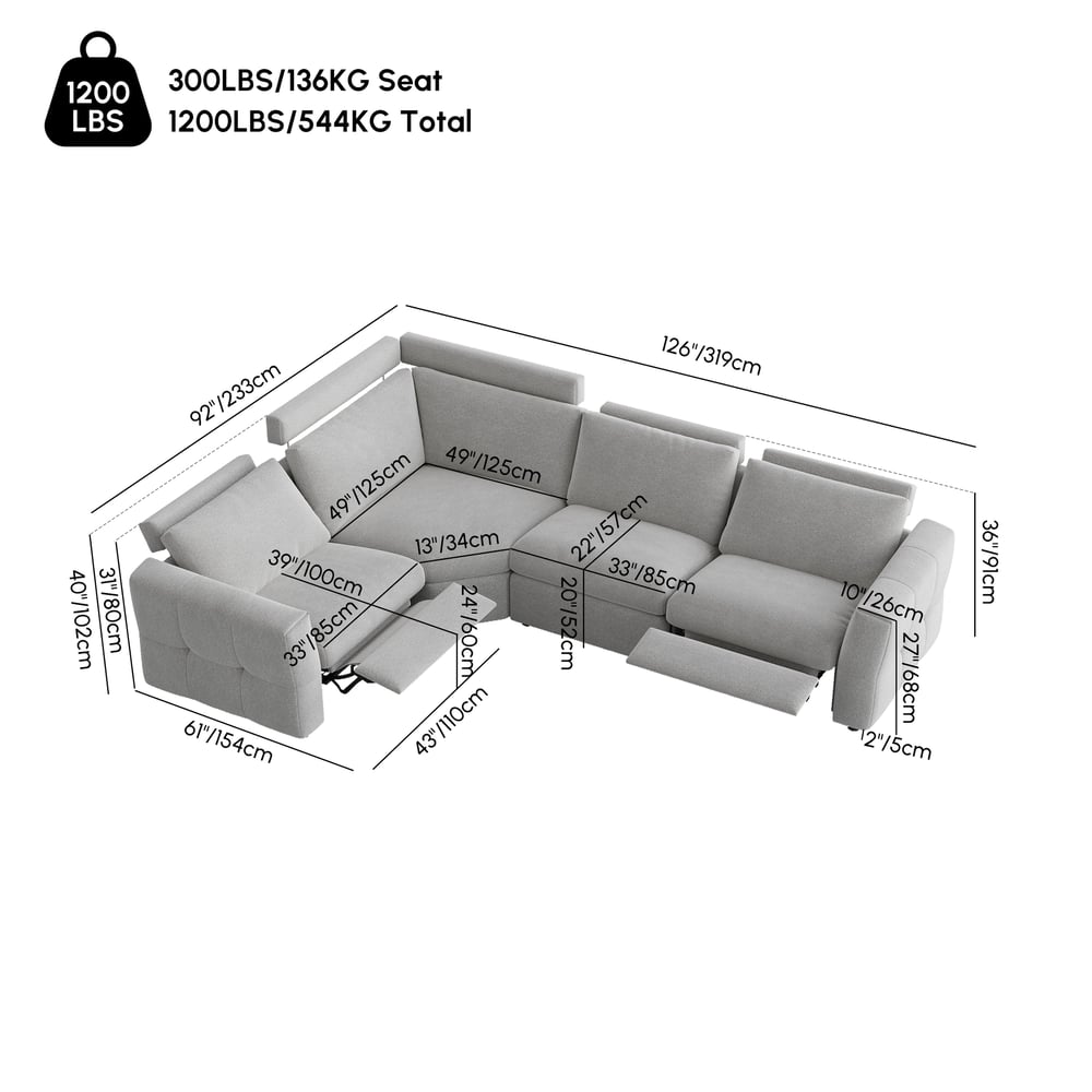 Glidio Chenille Power Reclining Sofa with Adjustable Headrests weights dimensions image