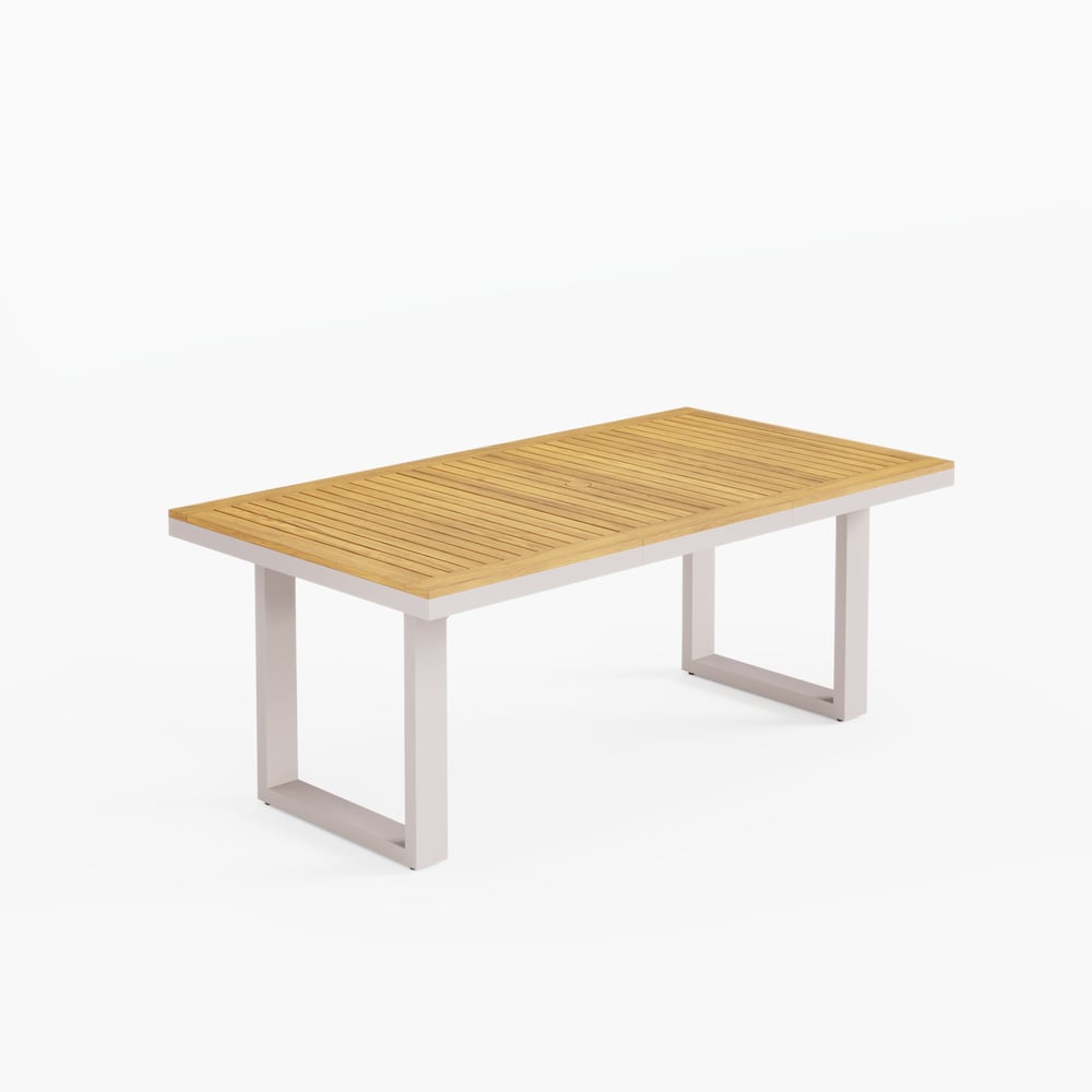 Table de salle à manger extensible d'extérieur Tevara en teck et aluminium image de fenêtre