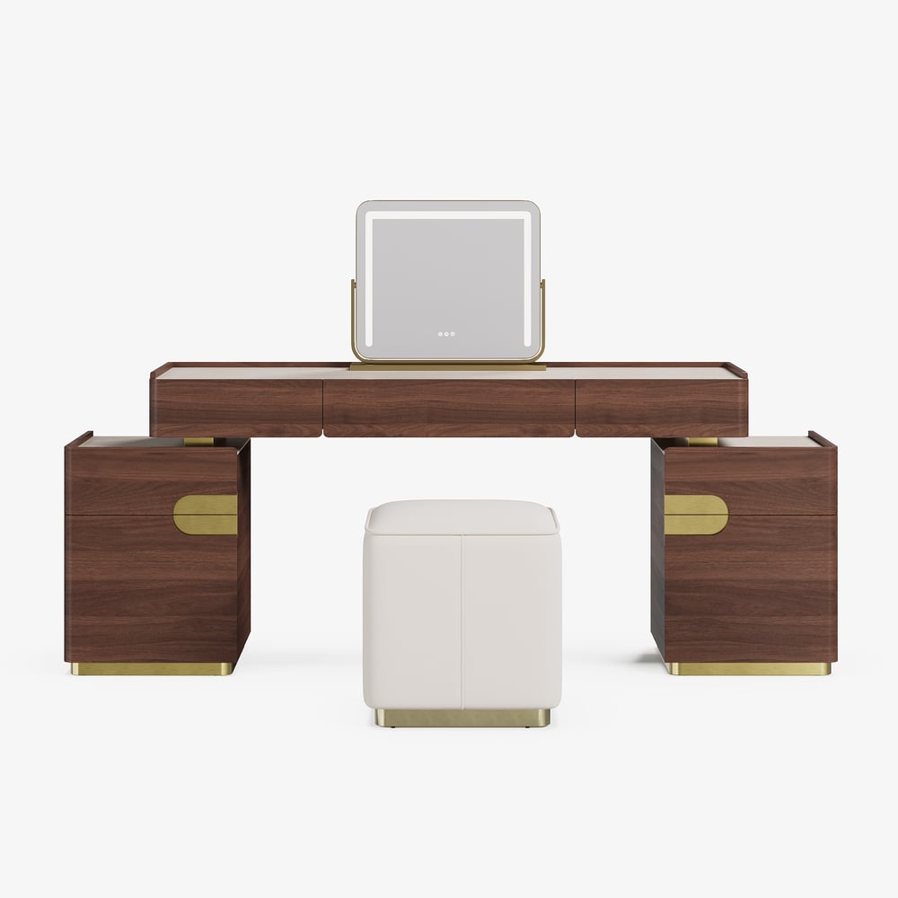 Horva Extendable Walnut Makeup Vanity Set (57"–73") window image
