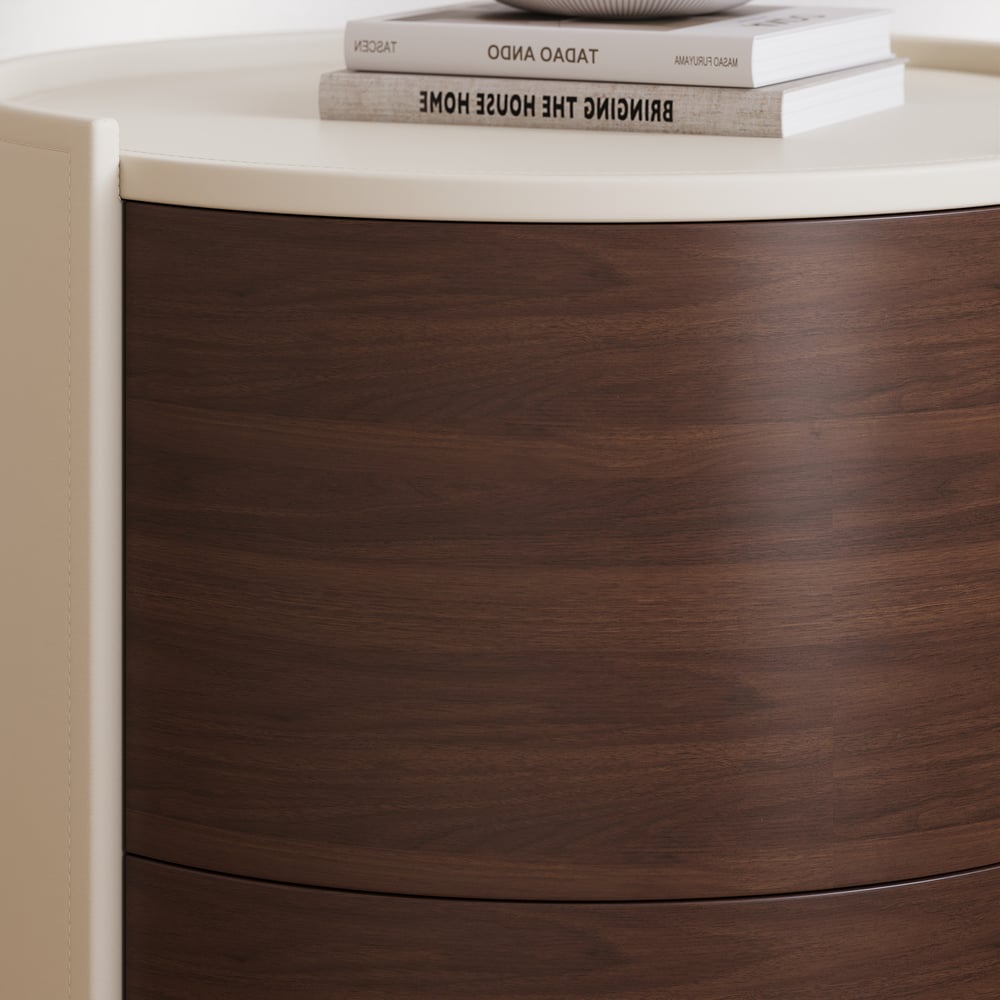 Modern Saddle Leather 2-Drawer Nightstand with Charging Station & Light window image