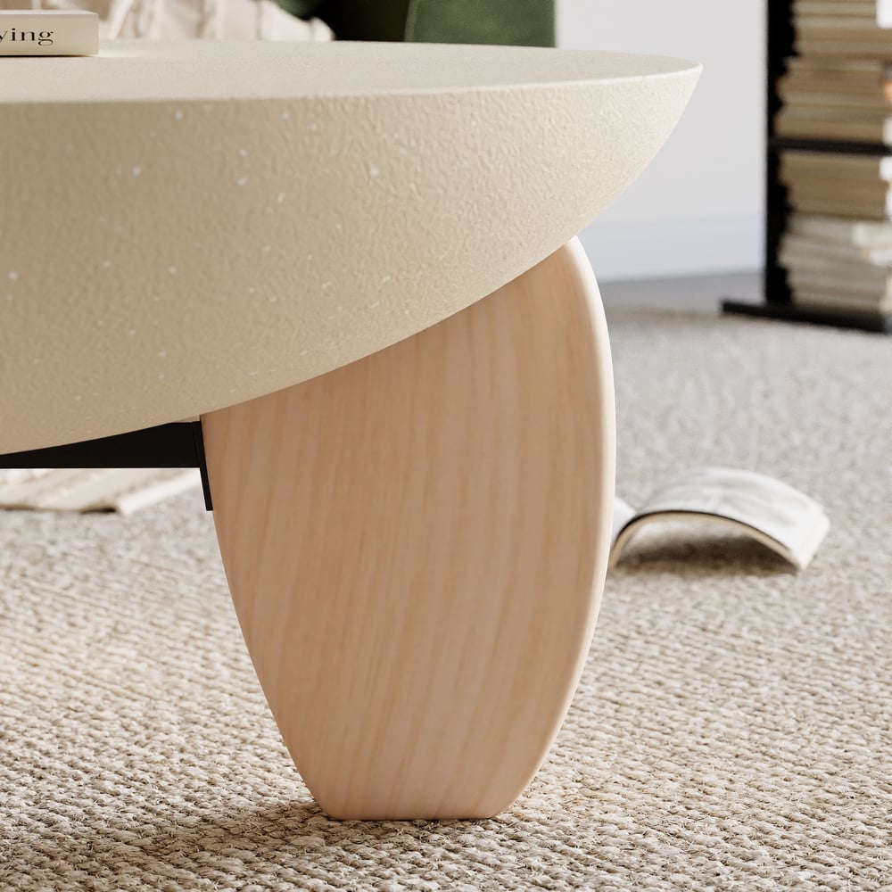 Curva Round Concrete Walnut Coffee Table with Wood Legs window image