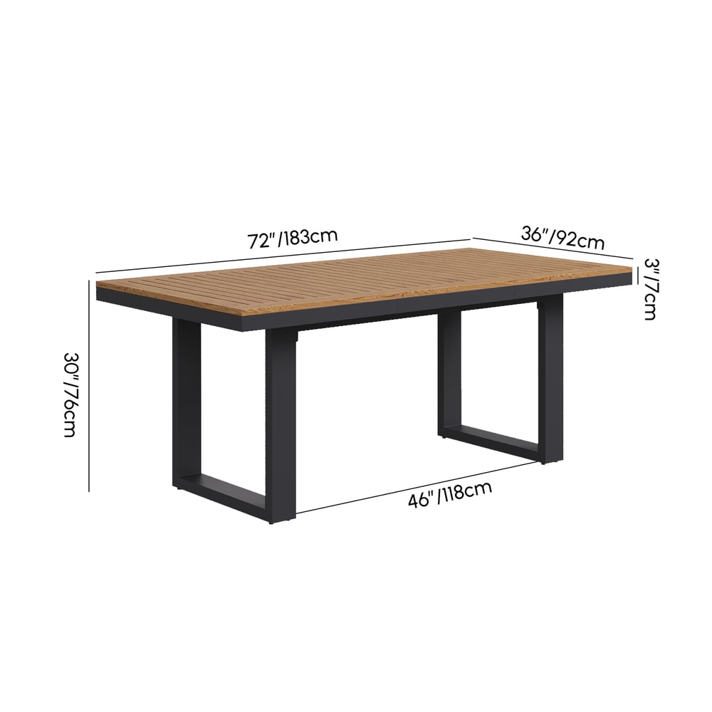 Tevara 6-Person Rectangle Teak & Aluminum Outdoor Patio Dining Table in Dark Gray weights dimensions image