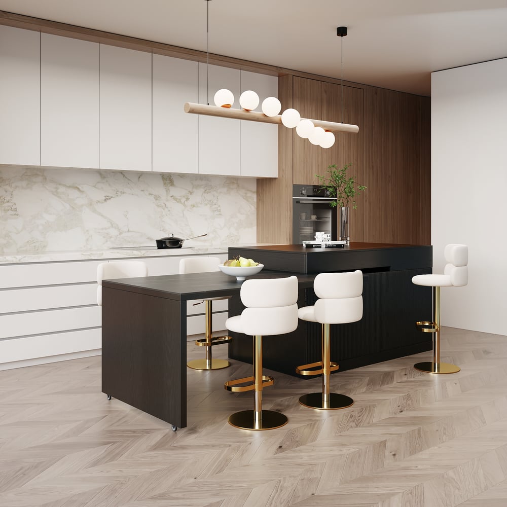 Îlot de cuisine extensible en pierre frittée mate de 81''-112" avec rangement, Noir image de fenêtre