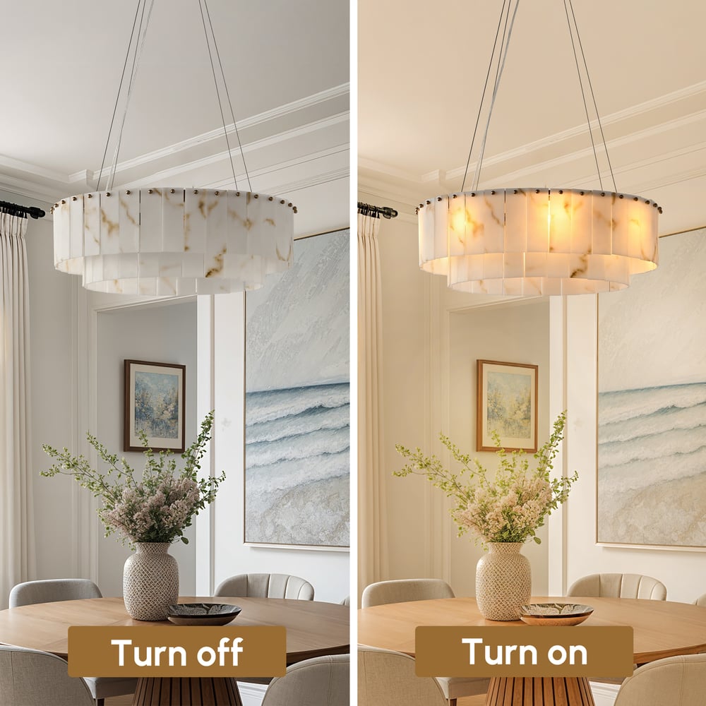8-Light Tiered Chandelier Alabaster-Look 24" window image