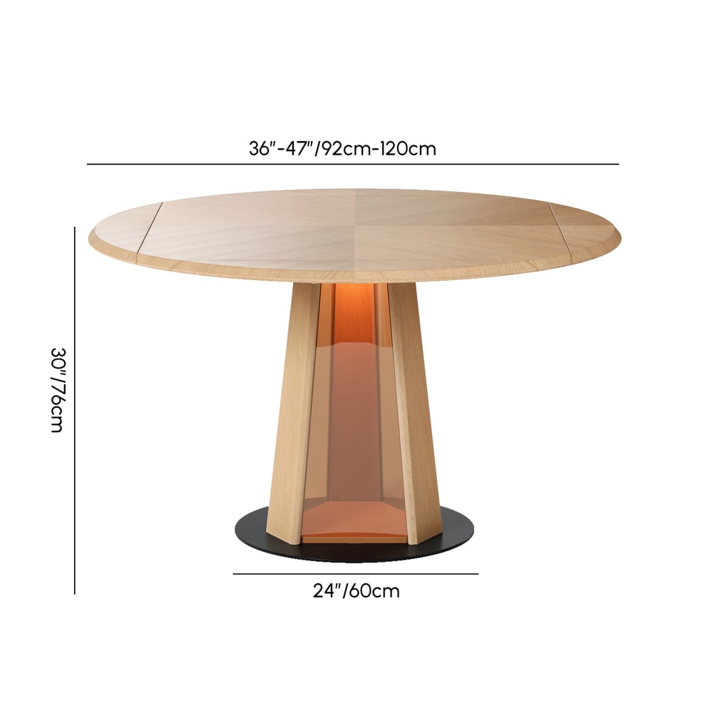 36"-47" Solid Natural Wood Extendable Dining Table with Light weights dimensions image