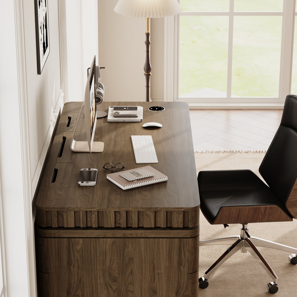 Aura 63" Smoked Brown 360-Degree Rotating Desk Electric Adjustable Standing Desk window image