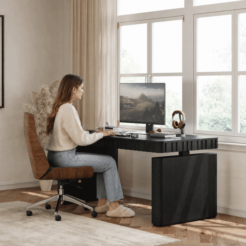 Aura 160 cm Black Fluted Electric Adjustable Standing Desk window image