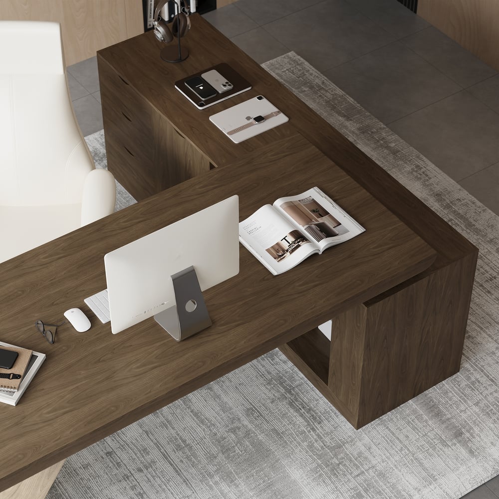 Scrivania Executive Angolare 180 cm Grigio Fumo con Ritorno a Sinistra Immagine della finestra