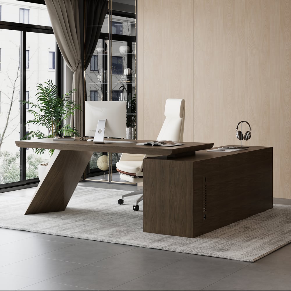 Scrivania Executive Angolare 180 cm Grigio Fumo con Ritorno a Sinistra Immagine della finestra