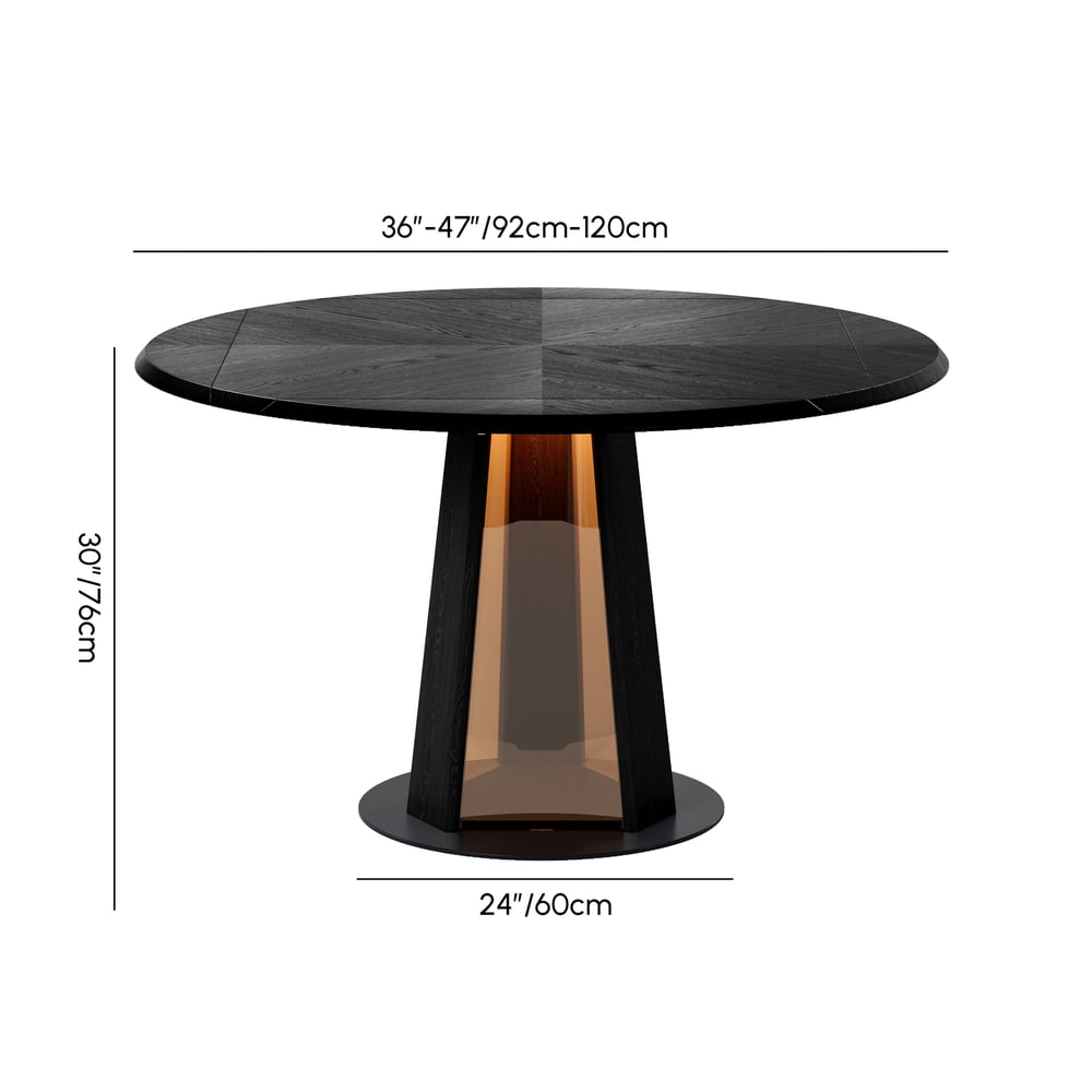 36"-47" Solid Black Wood Extendable Dining Table with Light weights dimensions image