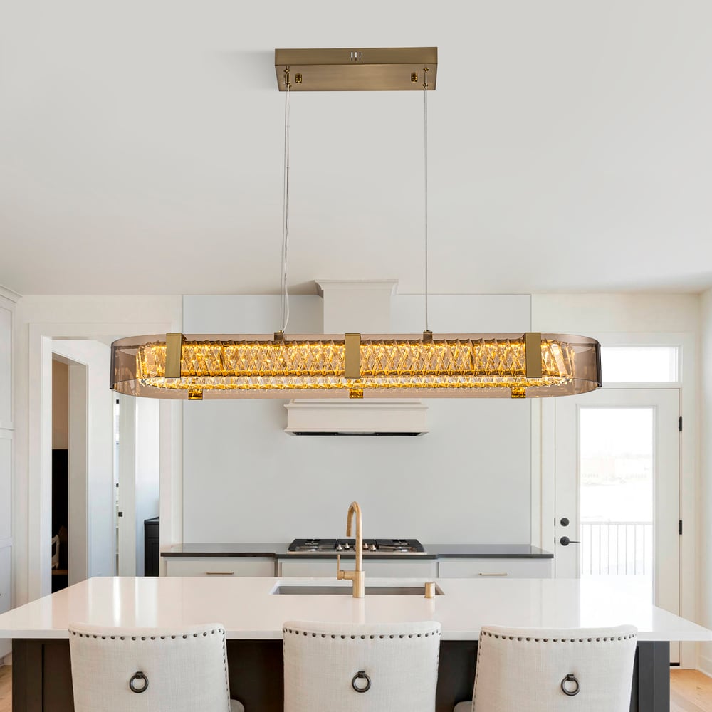 Linear Crystal Kitchen Island Light, Warm White Dimmable LED window image