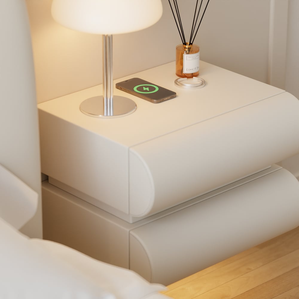 Comodino Smart Flottante in Pelle Humply con 2 Cassetti Immagine della finestra