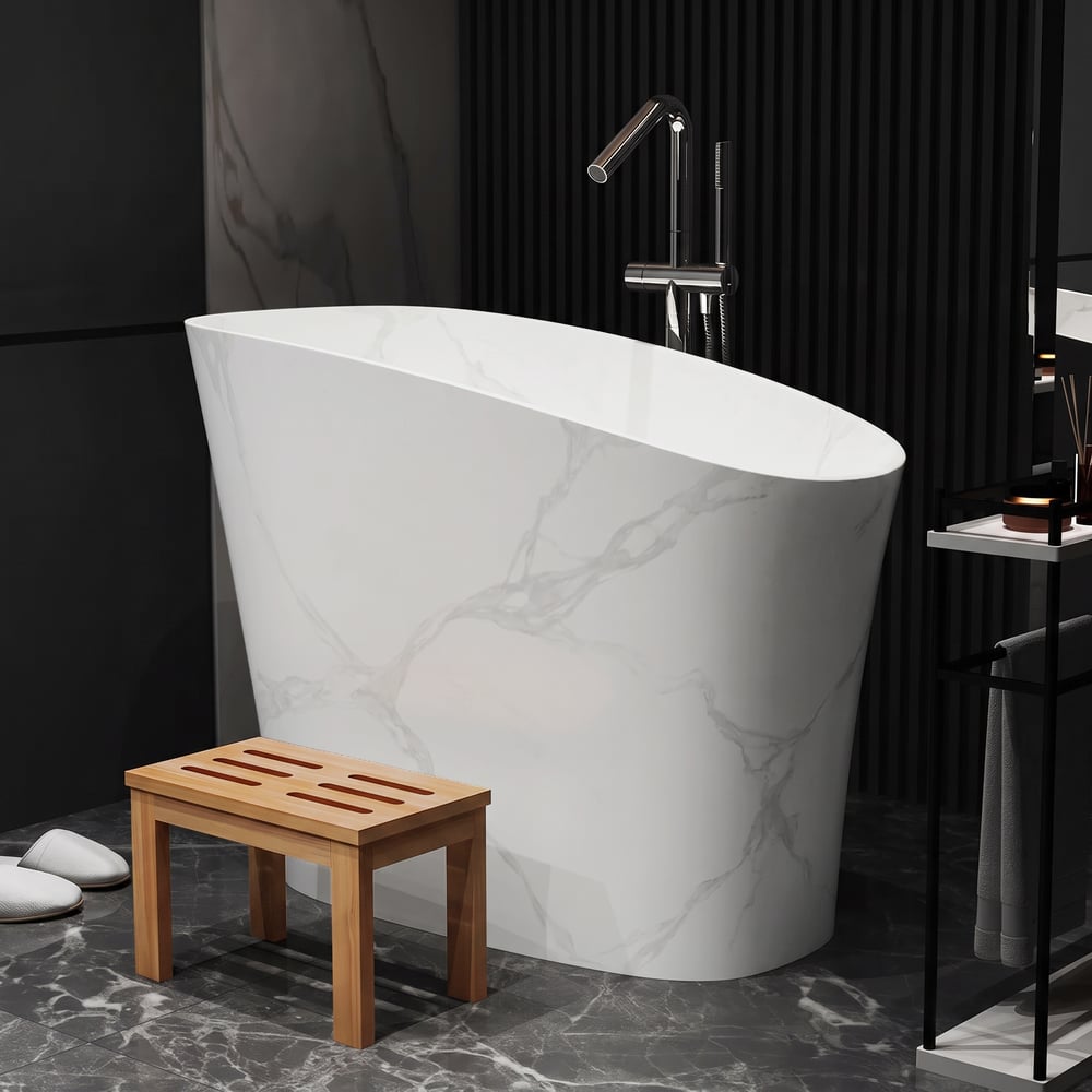 47" Japanese-style irregular freestanding stone resin soaking bathtub, marble effect window image