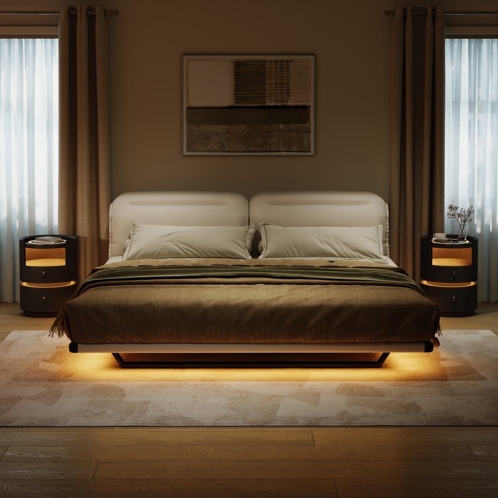 Modern Saddle Leather Smart  LED Nightstand window image