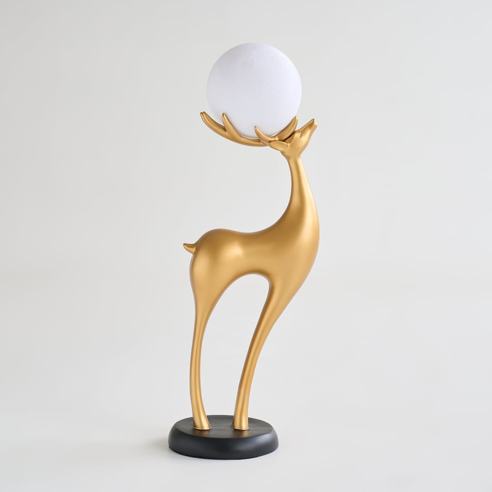 Lampadaire moderne en résine en forme de cerf avec télécommande – 76 cm de hauteur avec boule lumineuse image de fenêtre