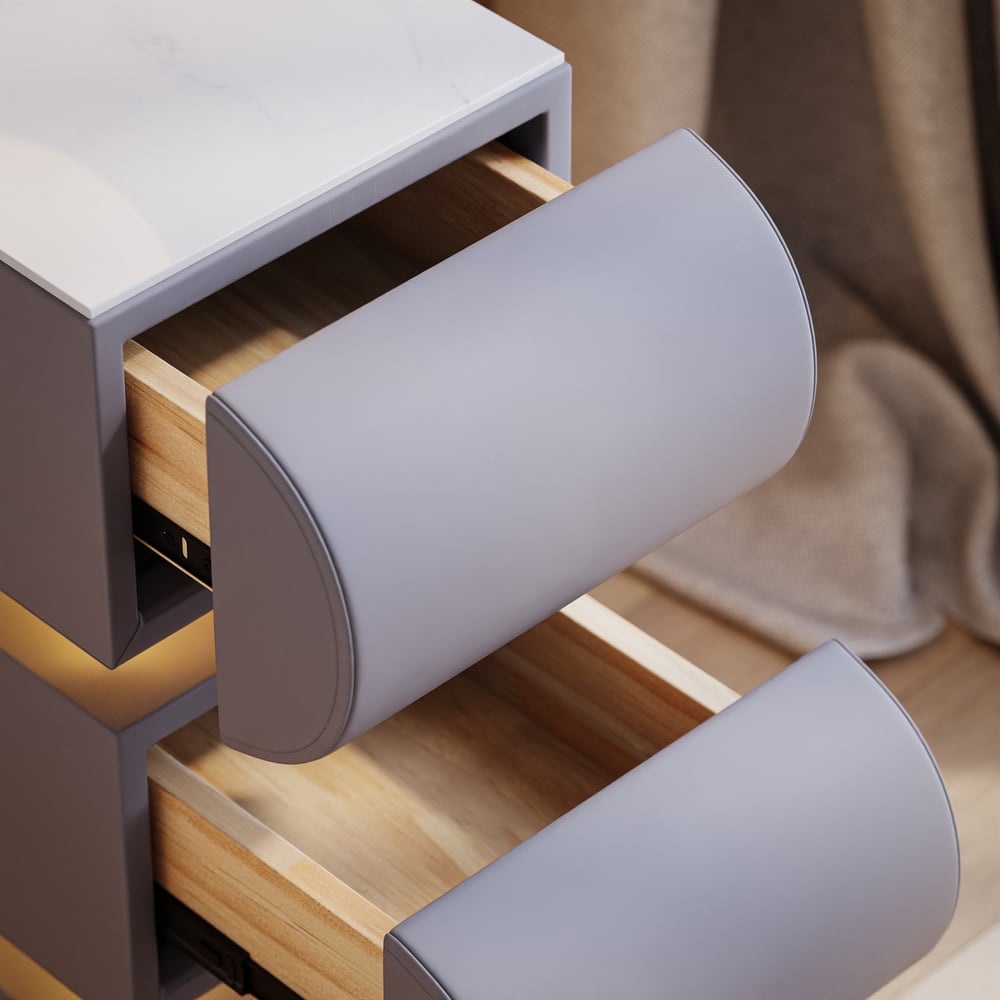 Narrow Humply Leather 3-Drawer Smart Nightstand with Sintered Stone Top window image