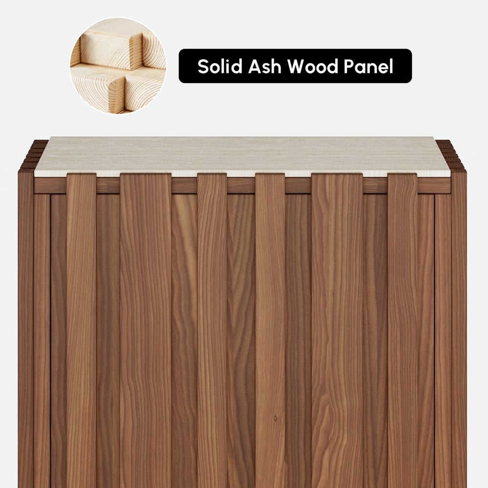 Aura Ash Wood Fluted Walnut Side Table with Sintered Stone Top window image