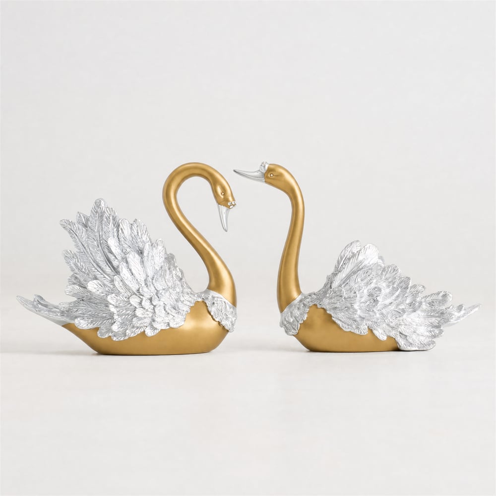 2-Piece Resin Swan Figurines – Elegant Gold Swan Decorative Storage Set window image