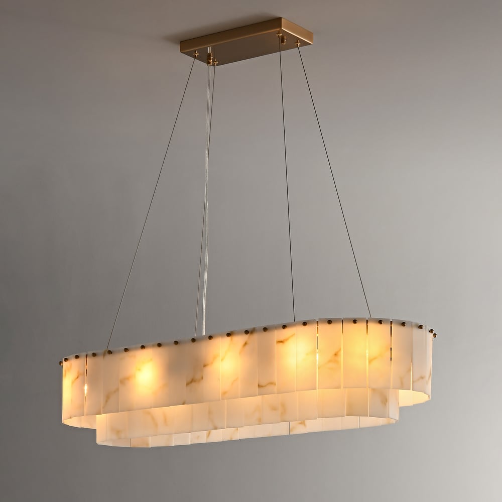12-Light Linear Chandelier Alabaster-Look 2-Tier Dining Chandelier 40" window image