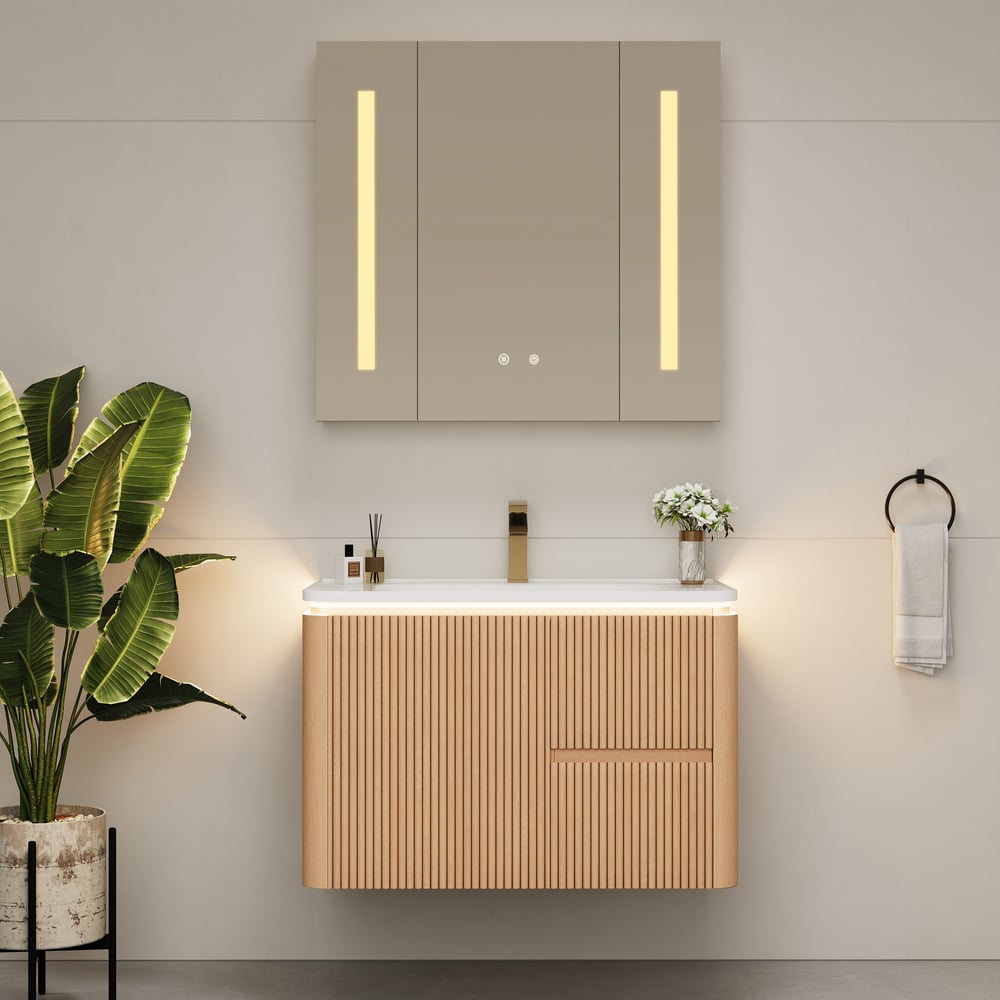 Modern  32" Floating Bathroom Vanity  with Sink, LED Light, Ample Storage window image