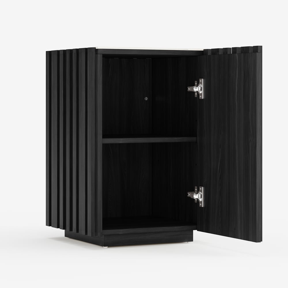 Aura Ash Wood Fluted Black Side Table with Sintered Stone Top window image