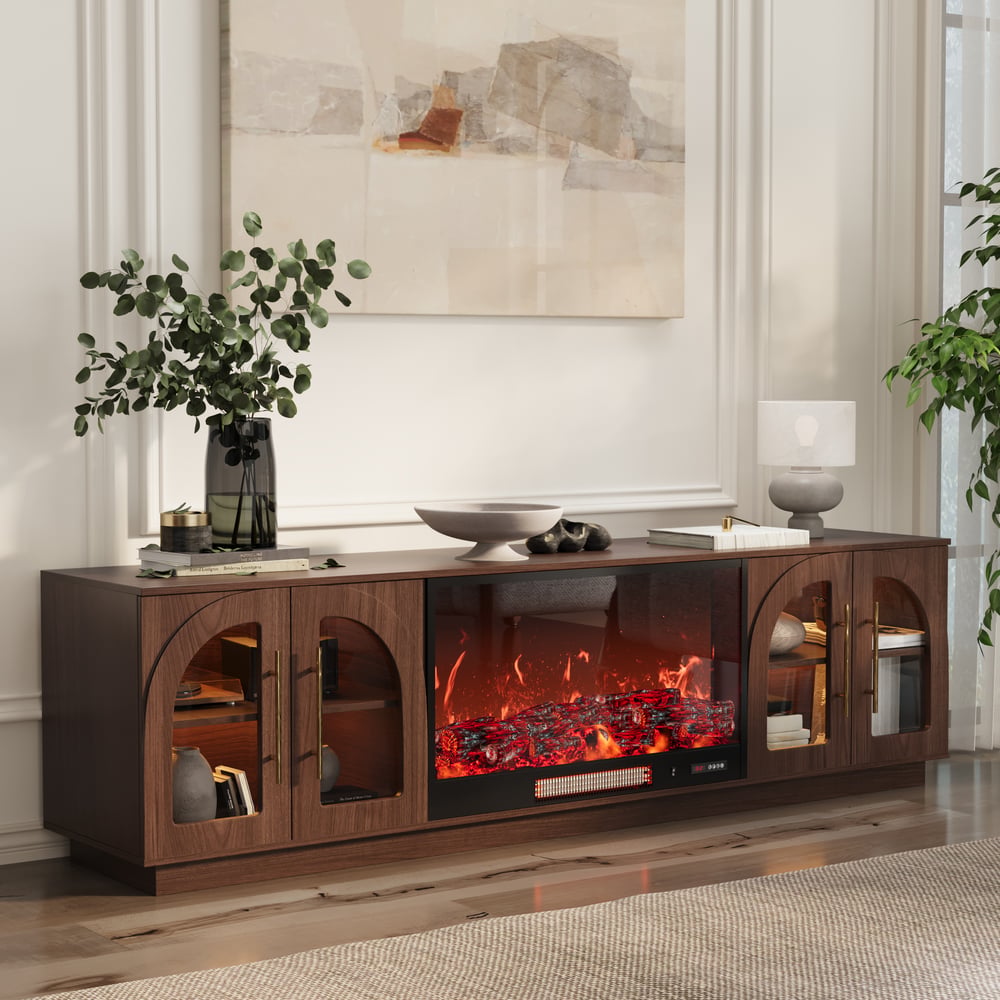 Arune 80" Arched Glass Doors Electric Fireplace TV Stand with Remote Control window image
