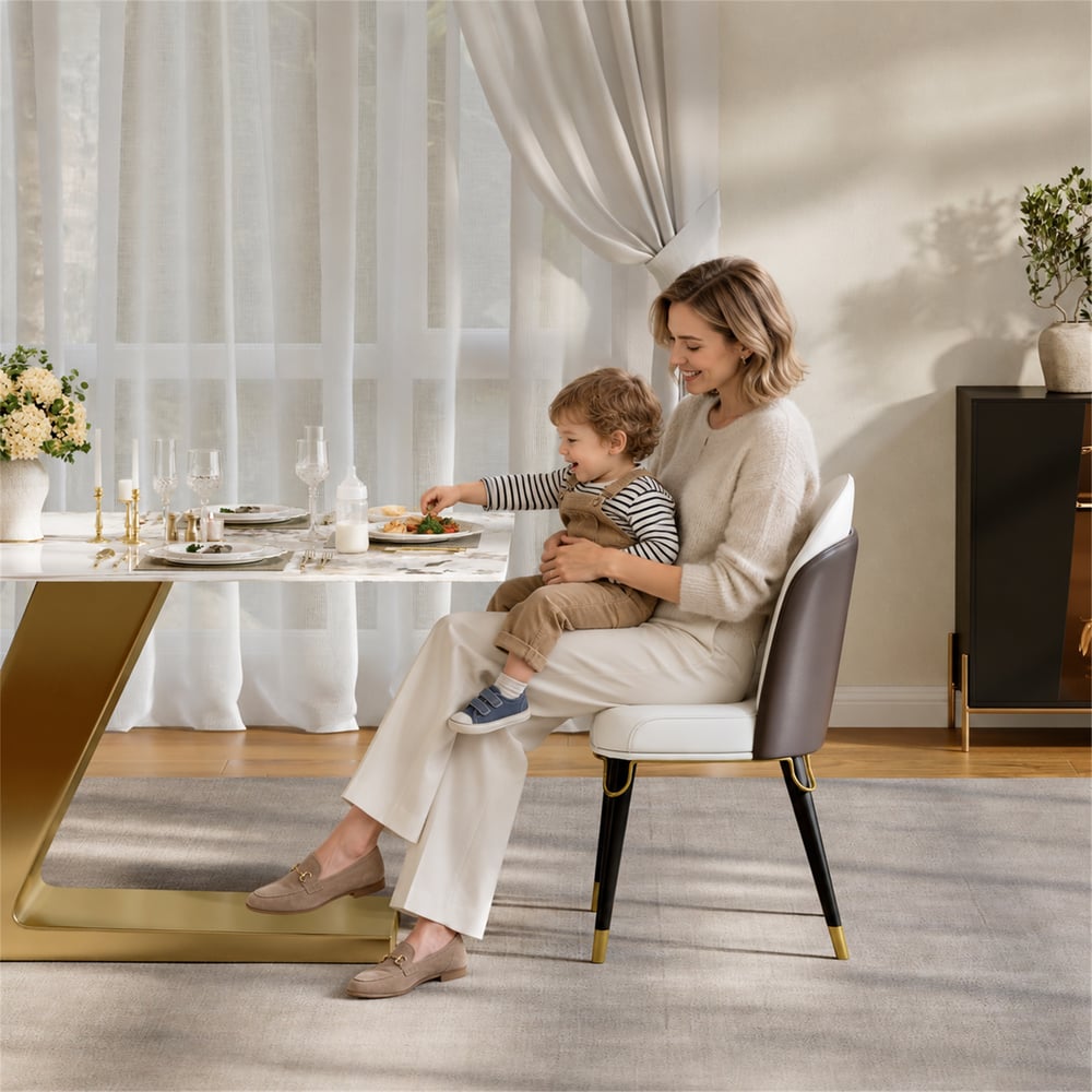 Dining Set 79" Modern Rectangle Sintered Stone Dining Table with 6 Chairs window image