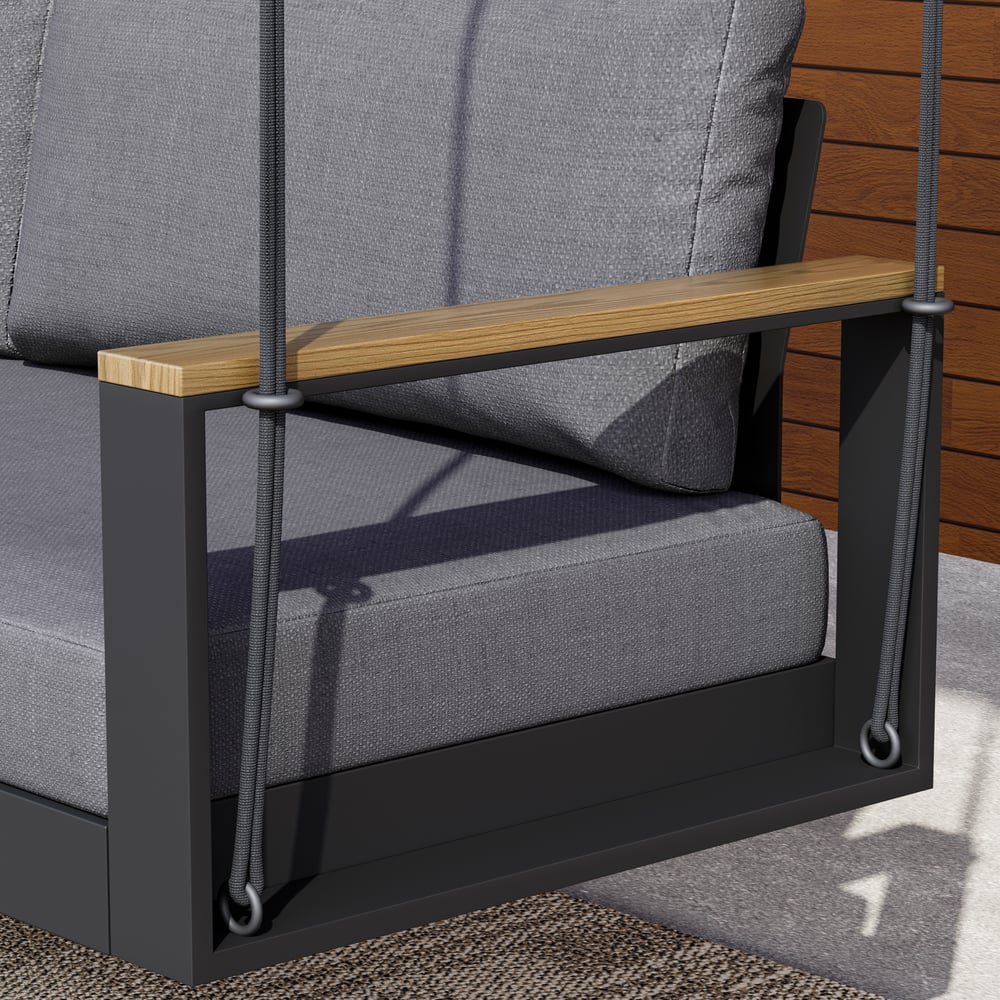Tevara Outdoor Hanging Swing Sofa 2-Seater in Dark Gray with Cushion & Black Cover window image