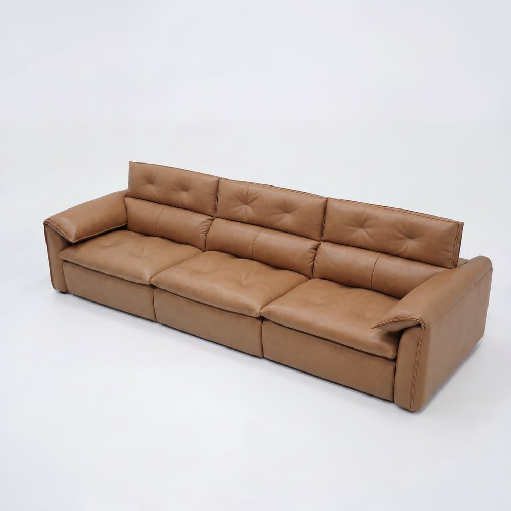 126" 3-Seater Genuine Leather Power Convertible Sleeper Sofa window image