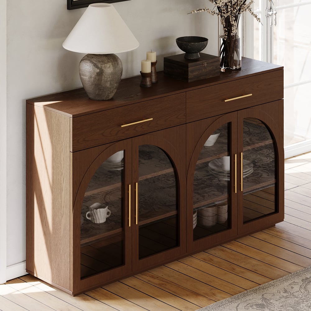Arune 63" Walnut Wood Sideboard with Storage & LED Lights window image