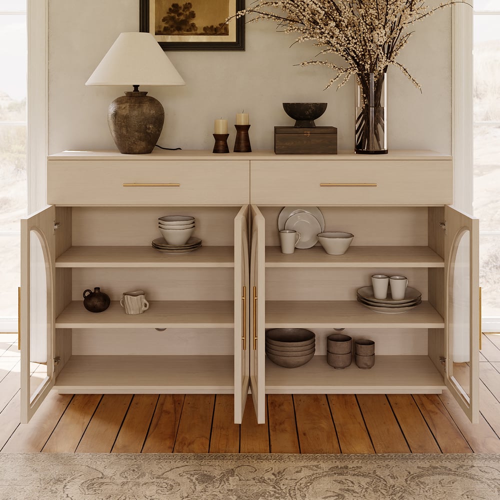 Arune 63" Whitewash Wood Sideboard with Storage & LED Lights window image