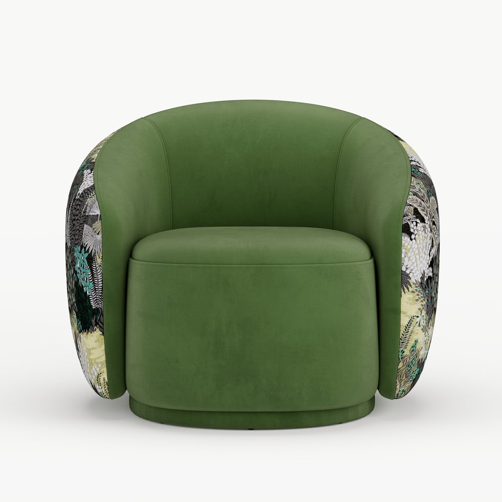 Performance Velvet 360° Swivel Barrel Accent Chair window image