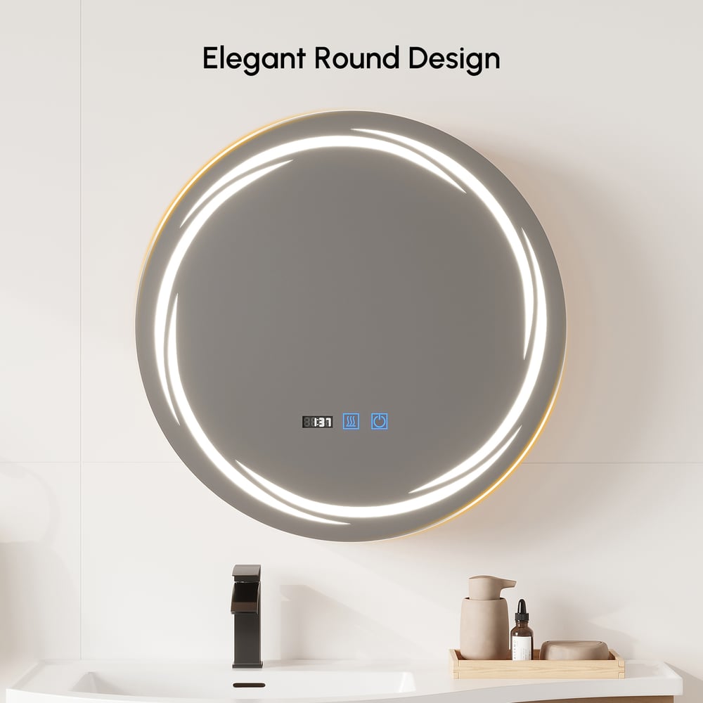 24" Round LED Natural Medicine Cabinet with Storage, Anti-Fog, Dimmable window image
