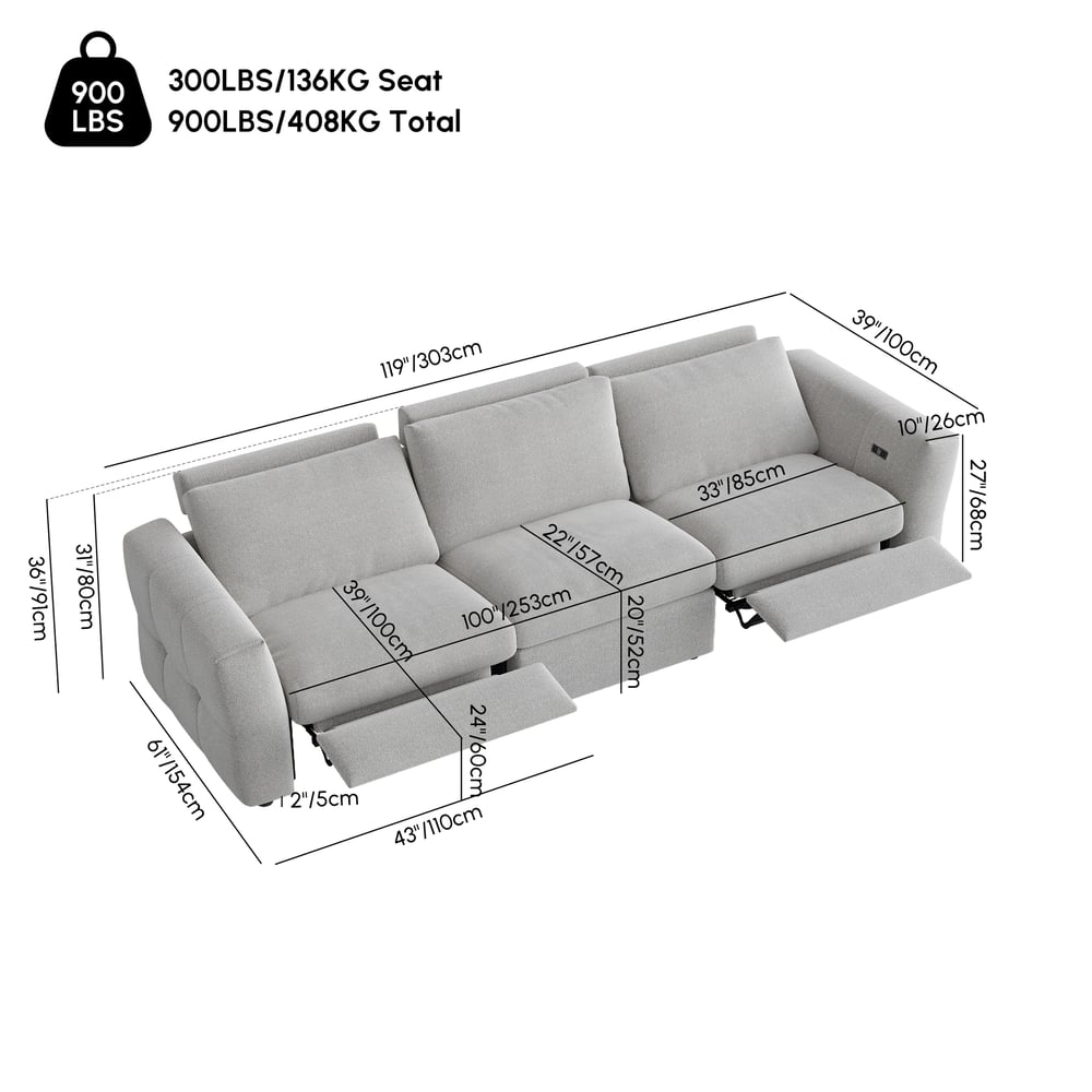 Glidio Chenille Power Reclining Sofa with Adjustable Headrests weights dimensions image